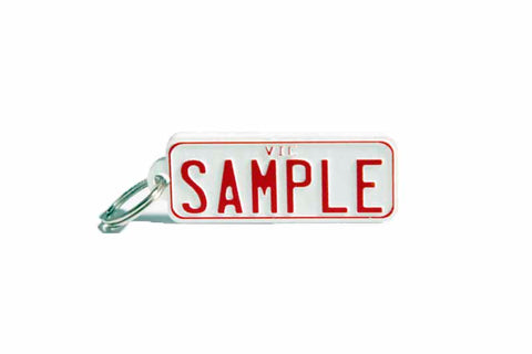 Number Plate Key Ring White with Red Writing